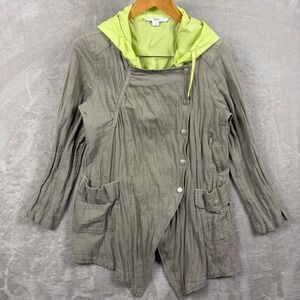 Zowy Jacket Women's Size L Asymmetrical Hem Hooded‎  Roll Tab Sleeve Khaki Lime
